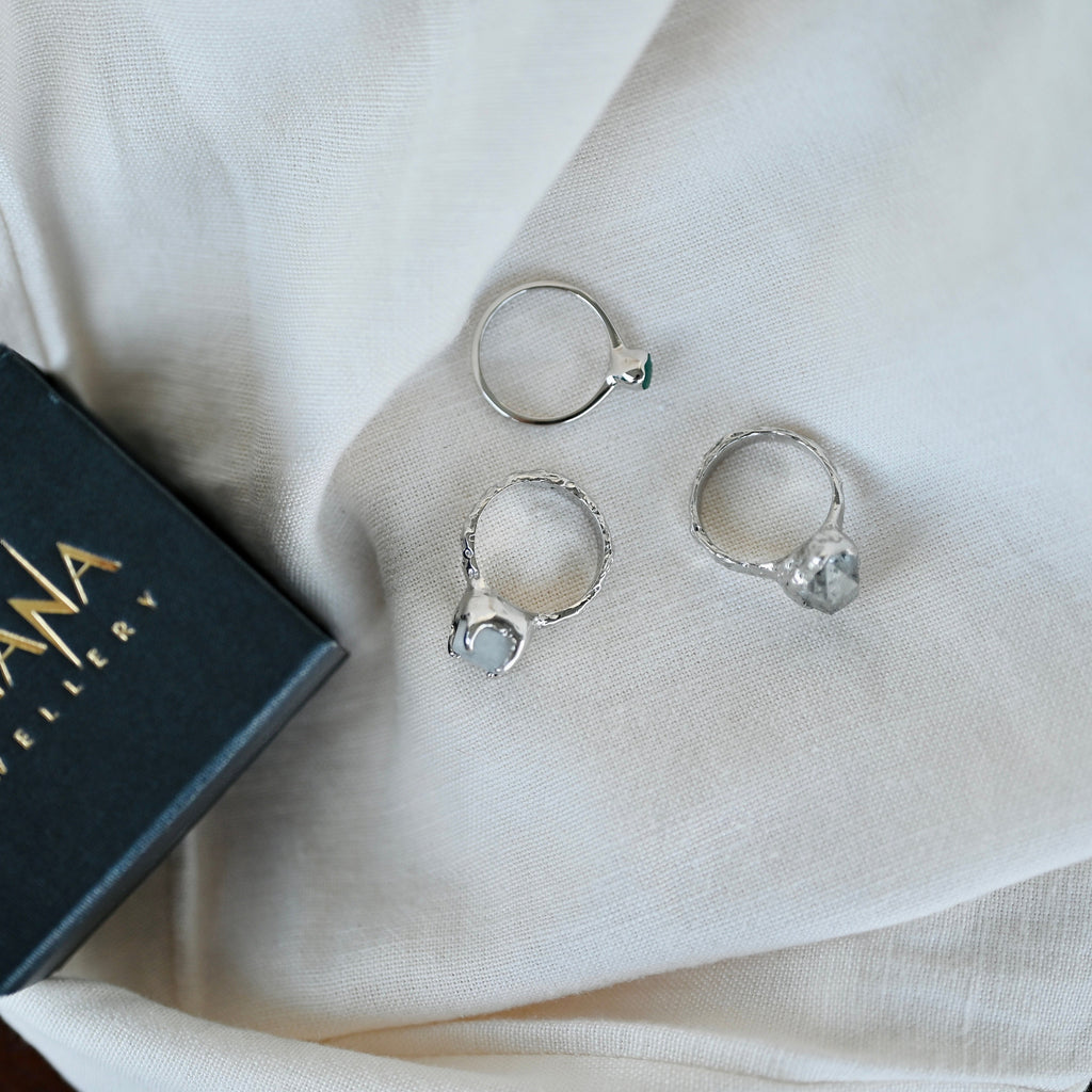 TEXTURED MOONSTONE SILVER RING