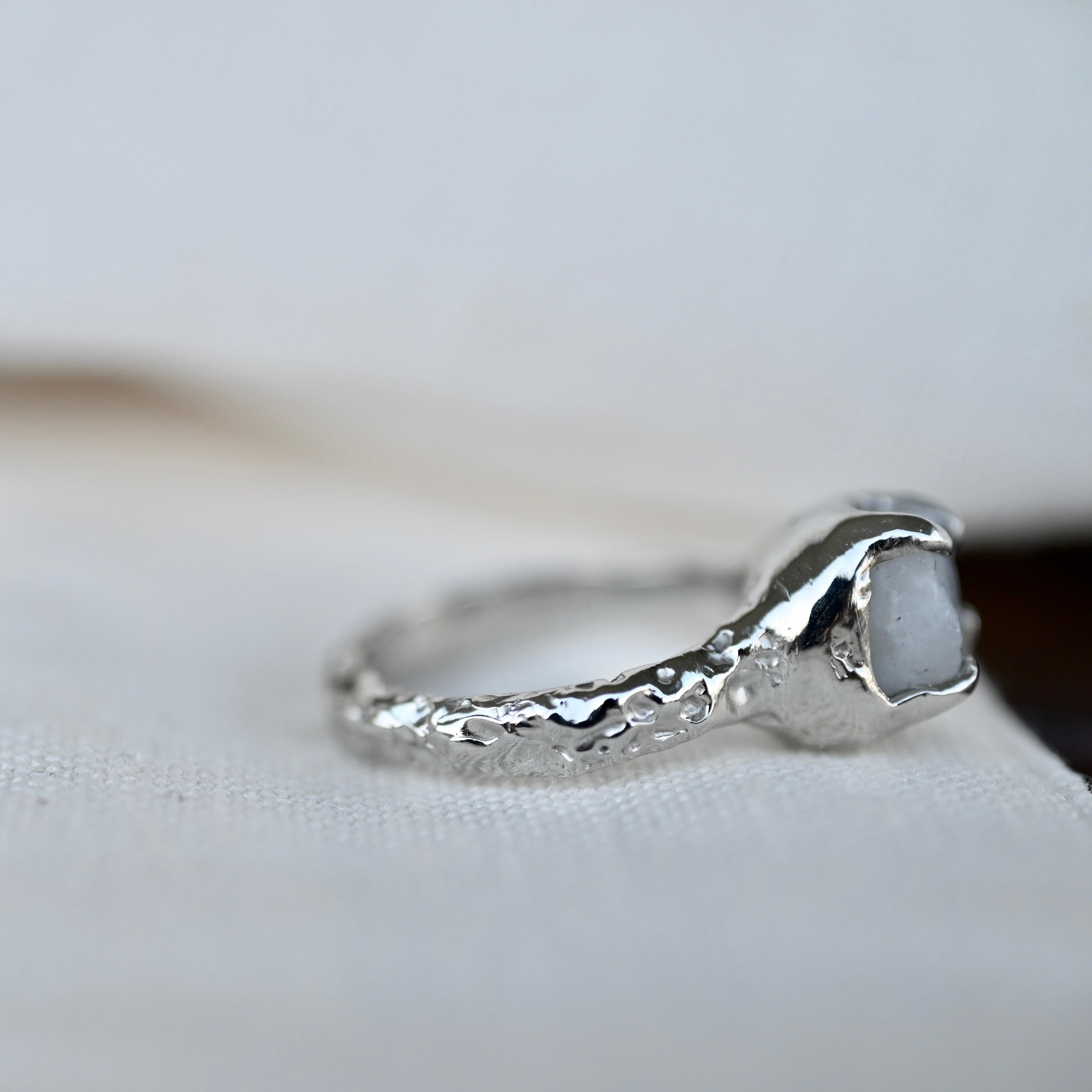 TEXTURED MOONSTONE SILVER RING