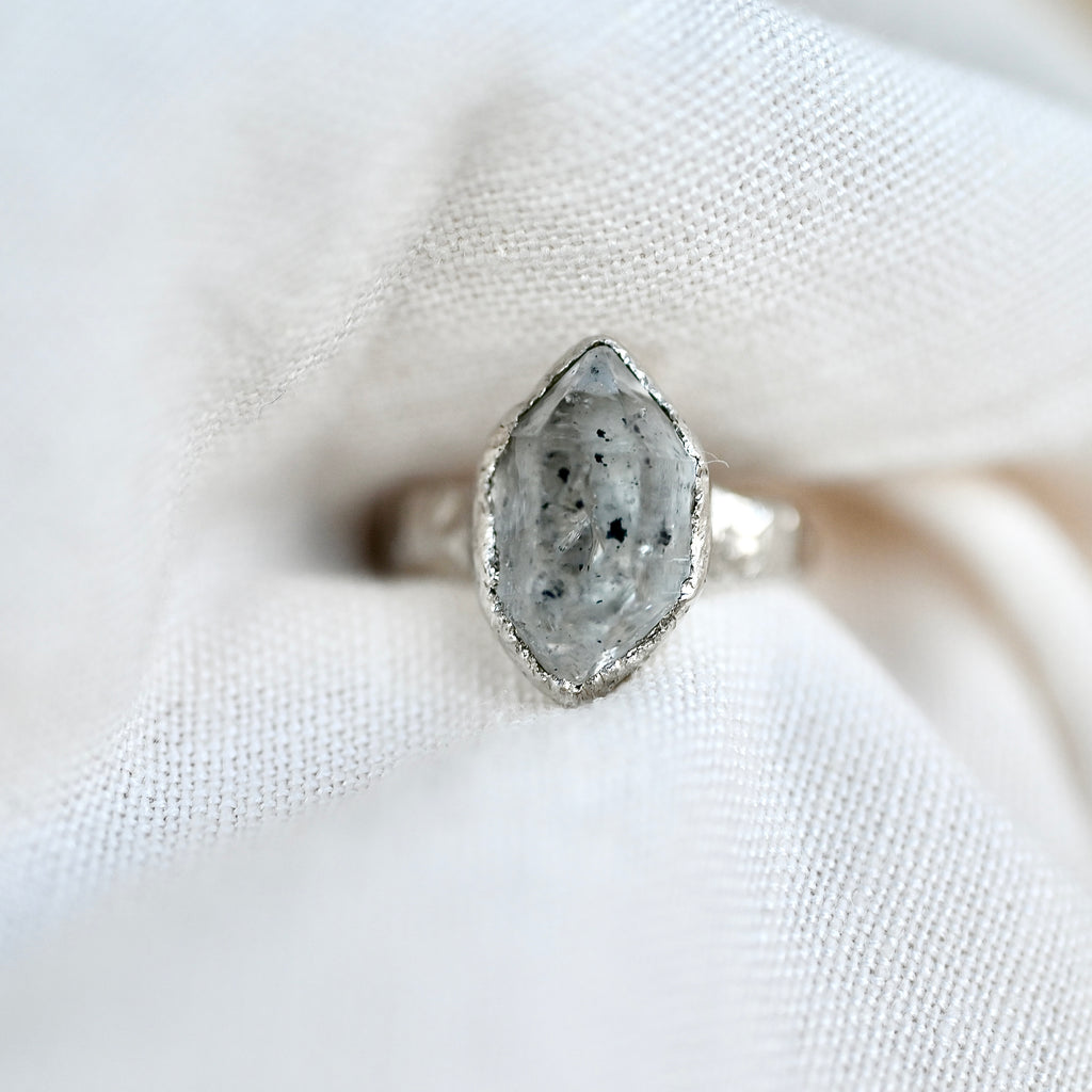 TEXTURED HERKIMER DIAMOND SILVER RING