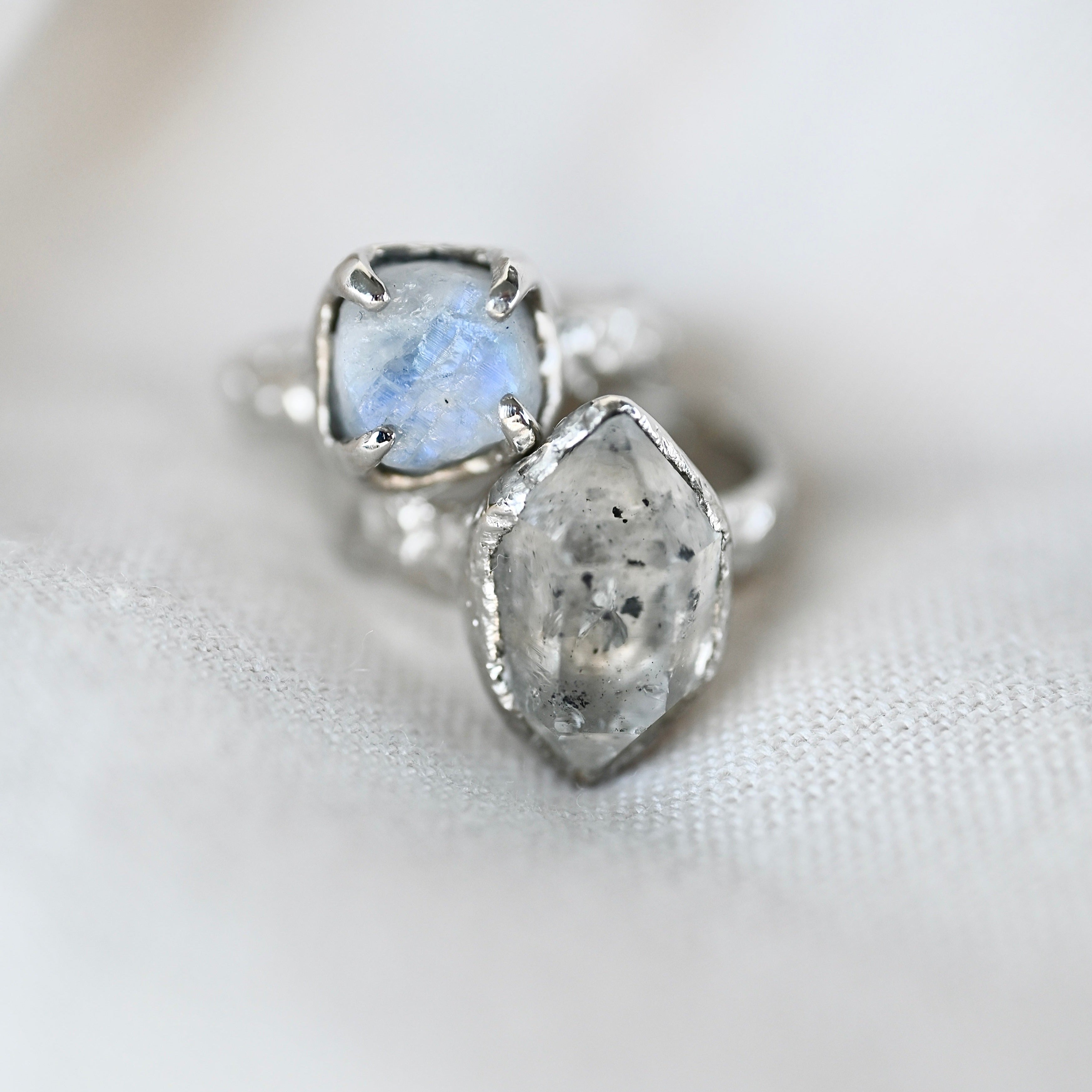 TEXTURED HERKIMER DIAMOND SILVER RING