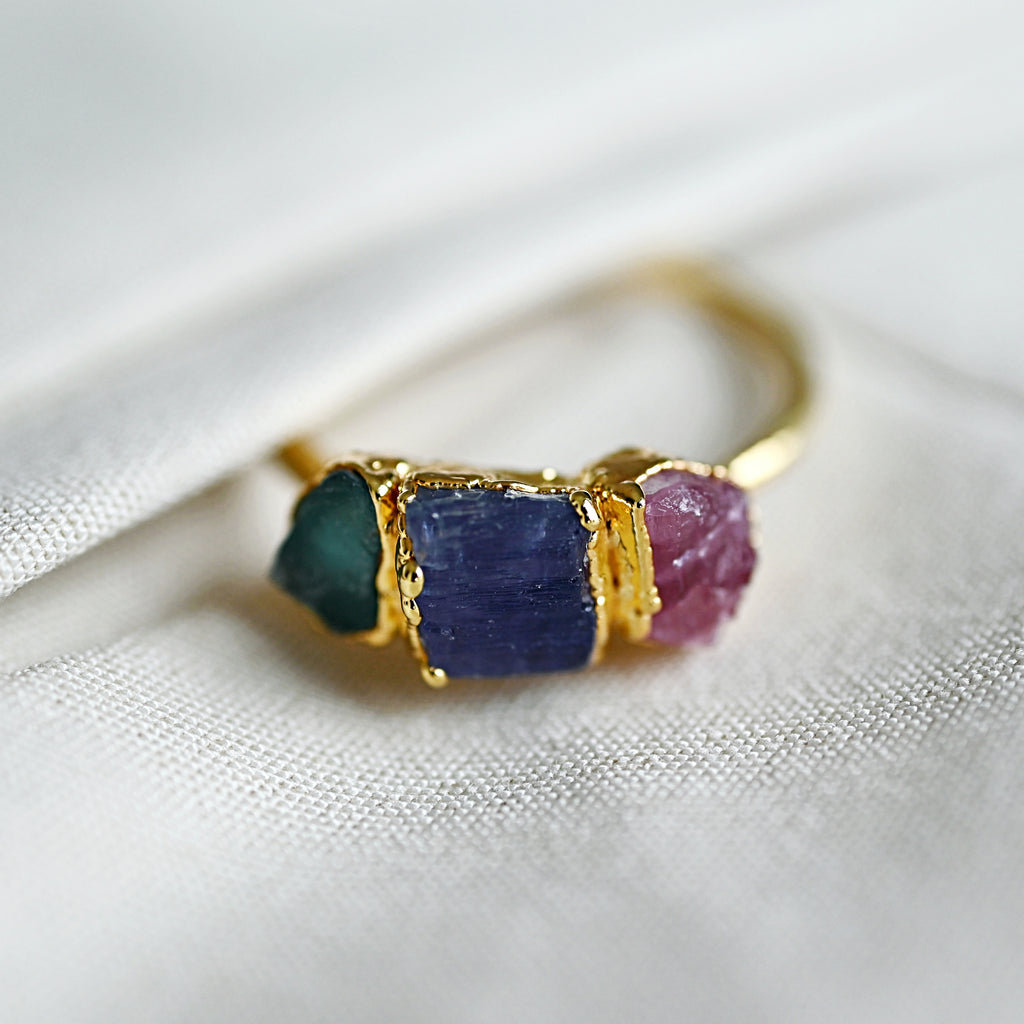 APATITE, TANZANITE, PINK TOURMALINE COCKTAIL RING