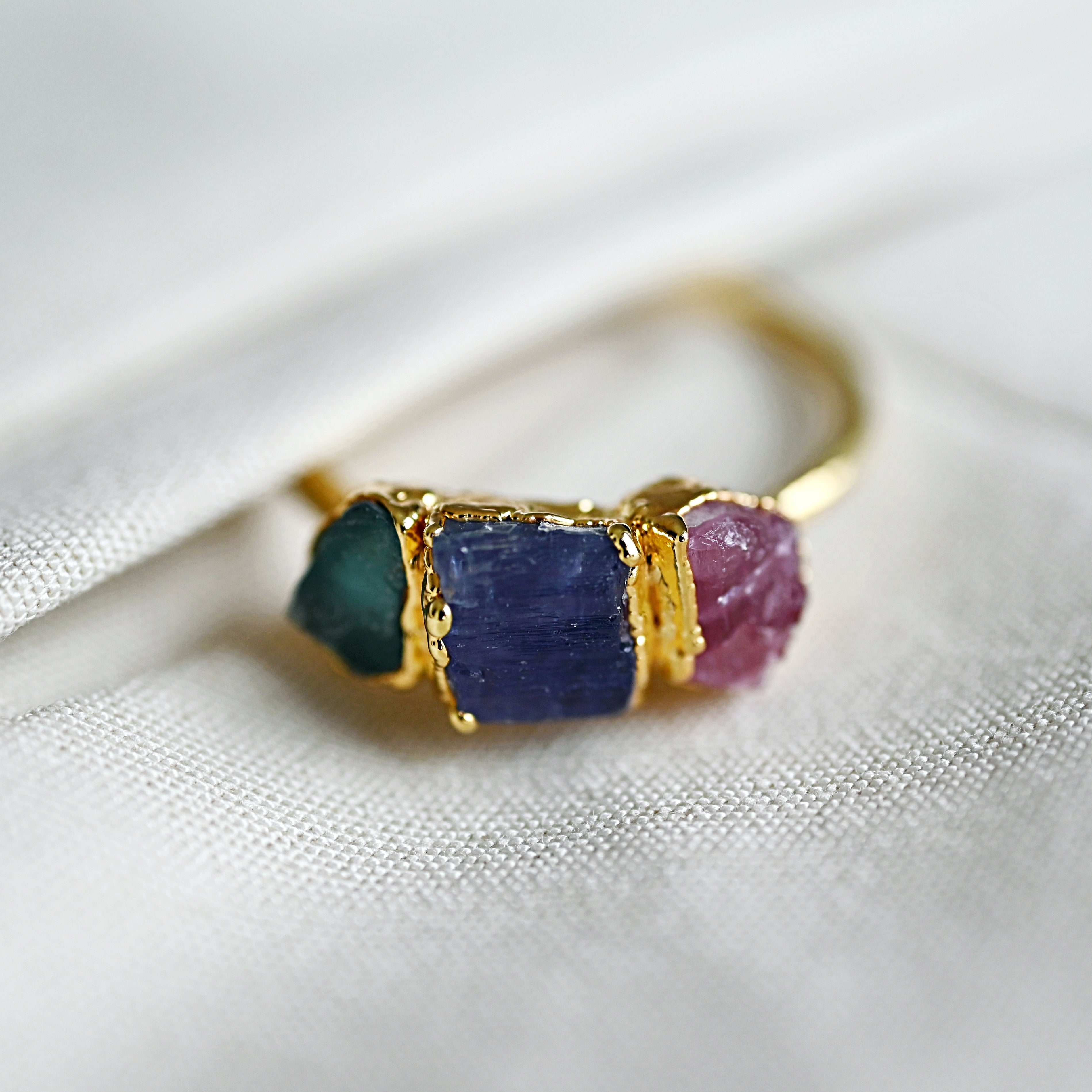 APATITE, TANZANITE, PINK TOURMALINE COCKTAIL RING