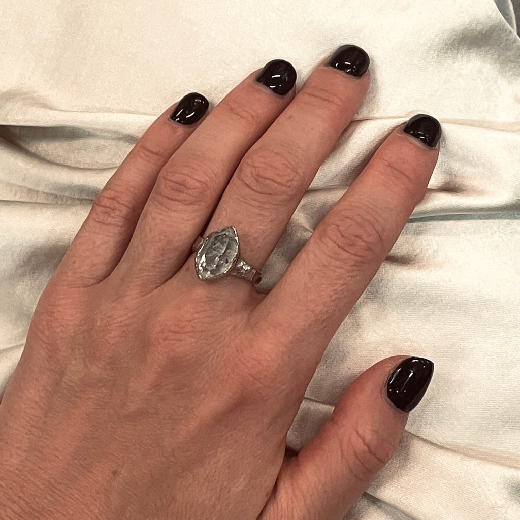 TEXTURED HERKIMER DIAMOND SILVER RING