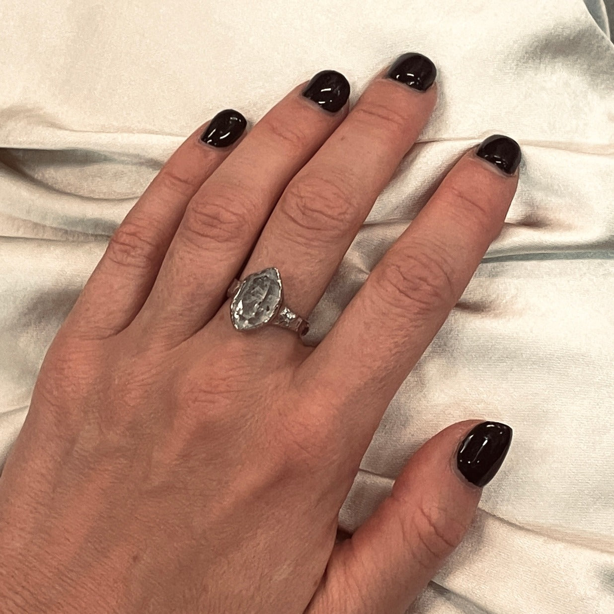TEXTURED HERKIMER DIAMOND SILVER RING