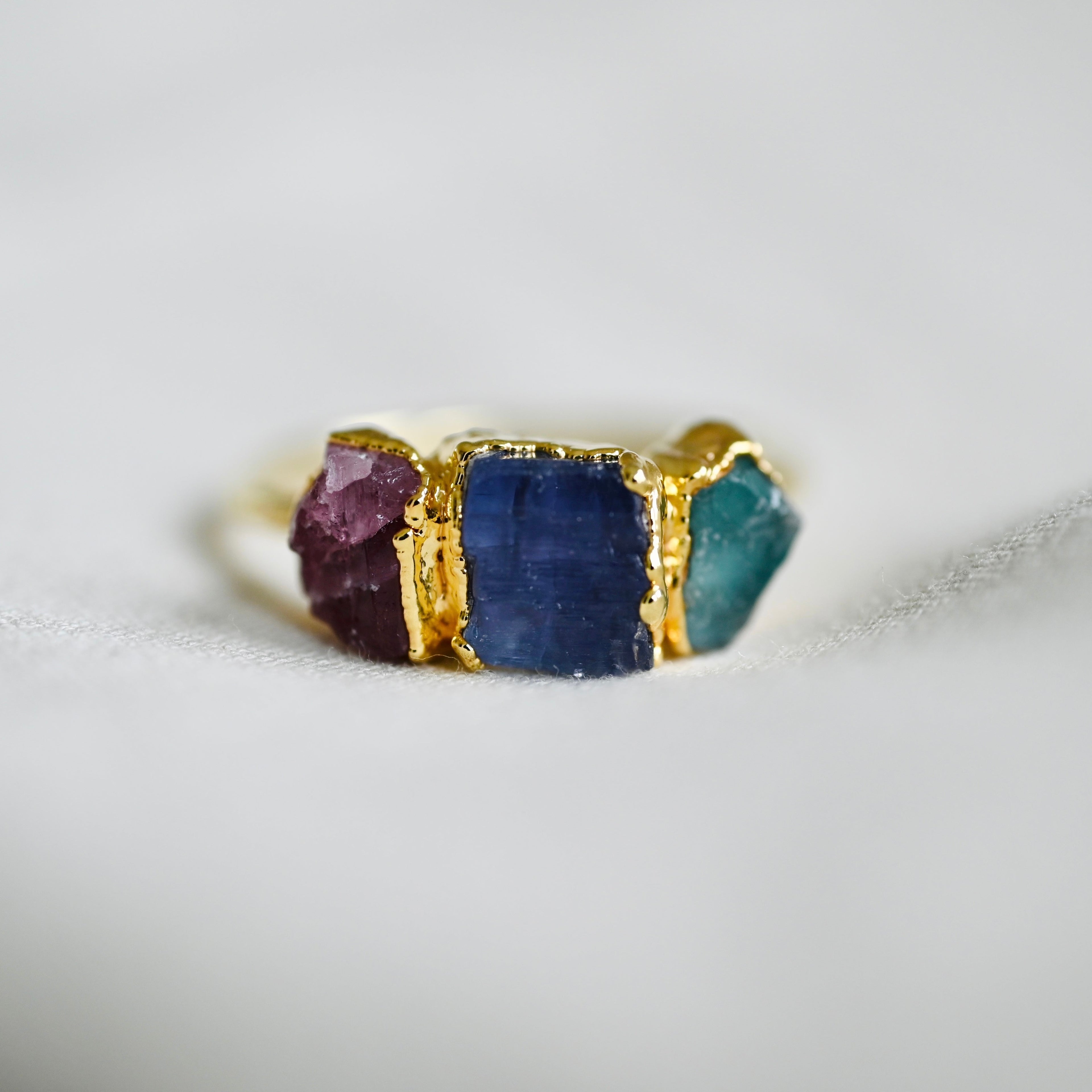 APATITE, TANZANITE, PINK TOURMALINE COCKTAIL RING