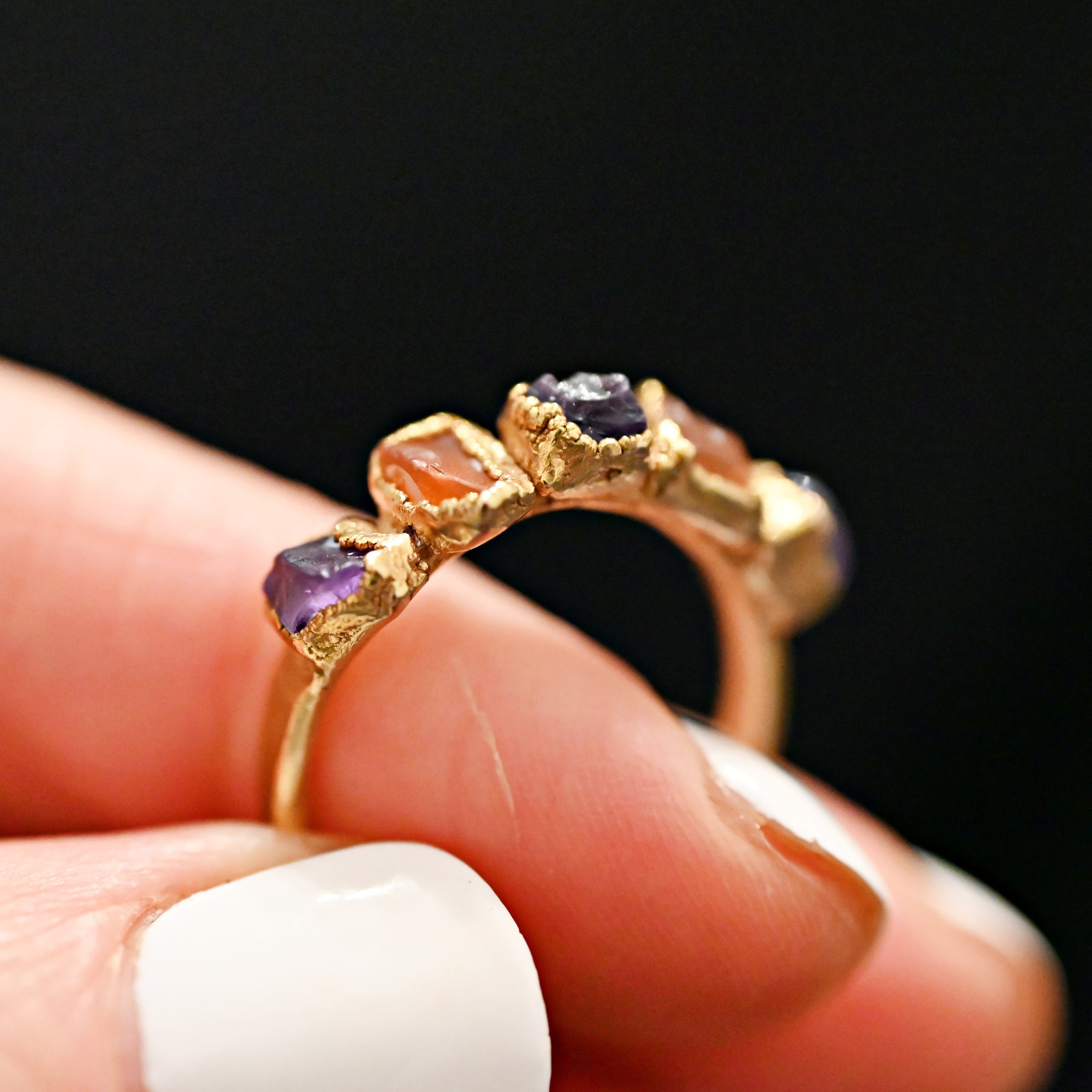 CARNELIAN &amp; AMETHYST STATEMENT RING