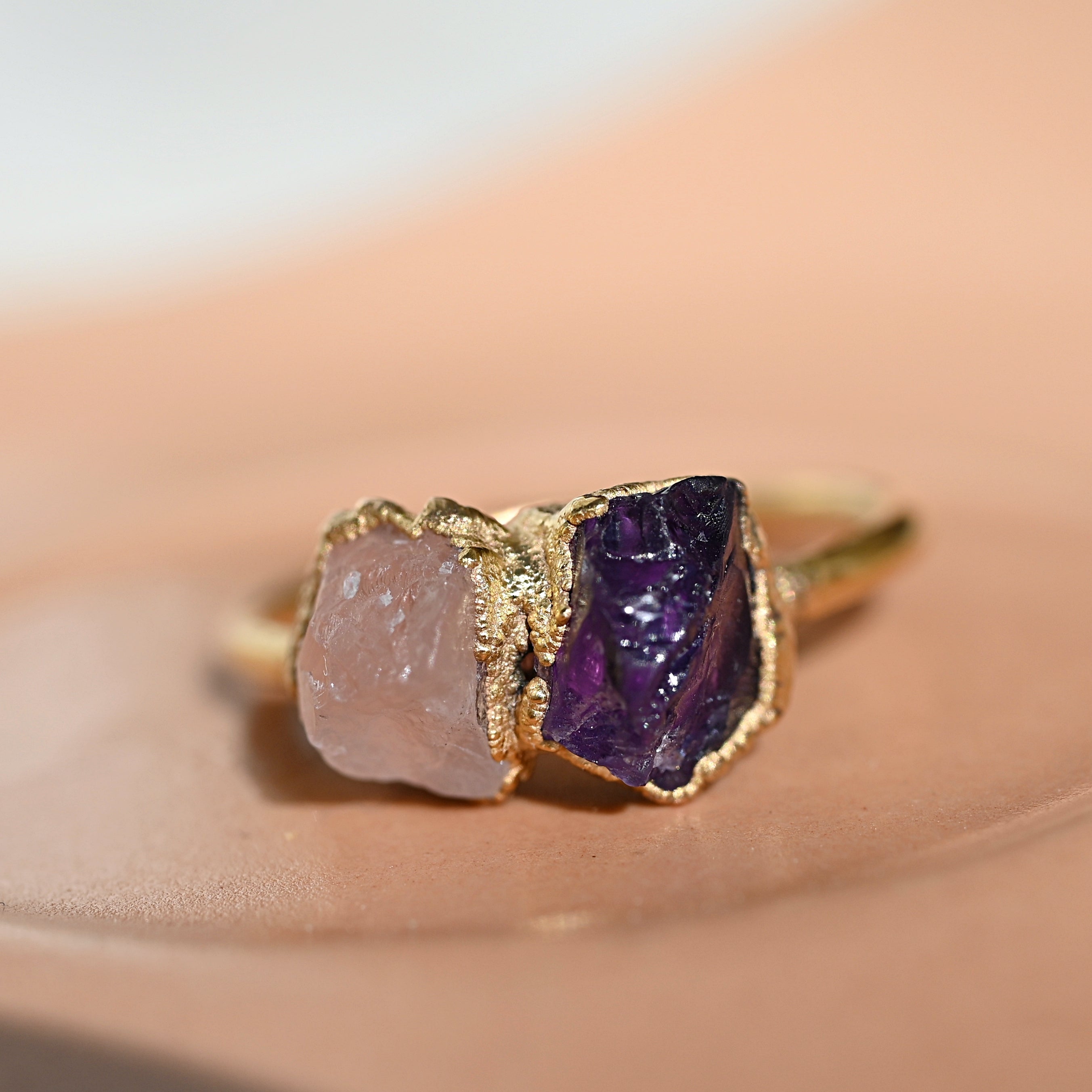 AMETHYST &amp; ROSE QUARTZ COCKTAIL RING