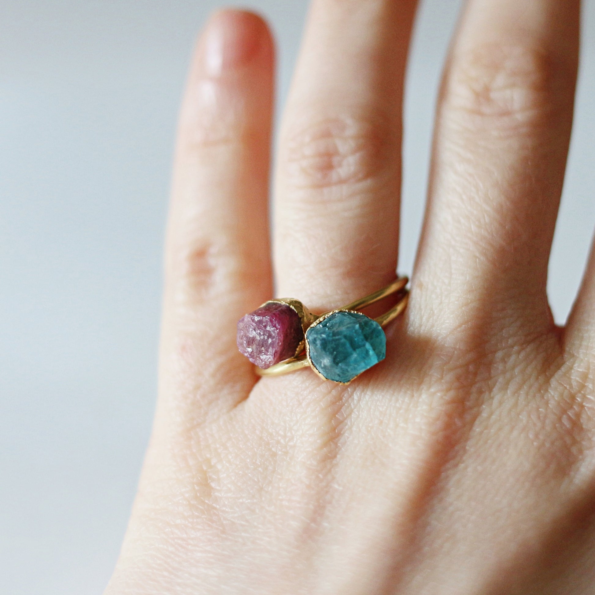 PINK TOURMALINE, APATITE raw stone RING