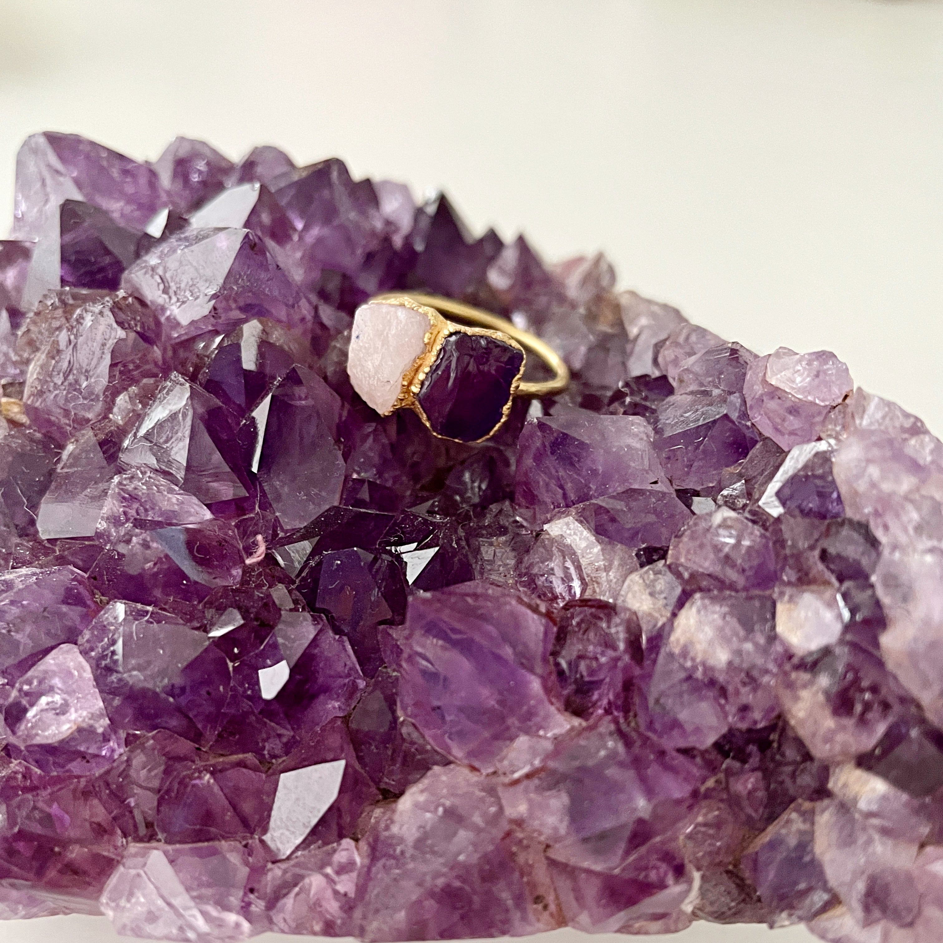 AMETHYST &amp; ROSE QUARTZ COCKTAIL RING