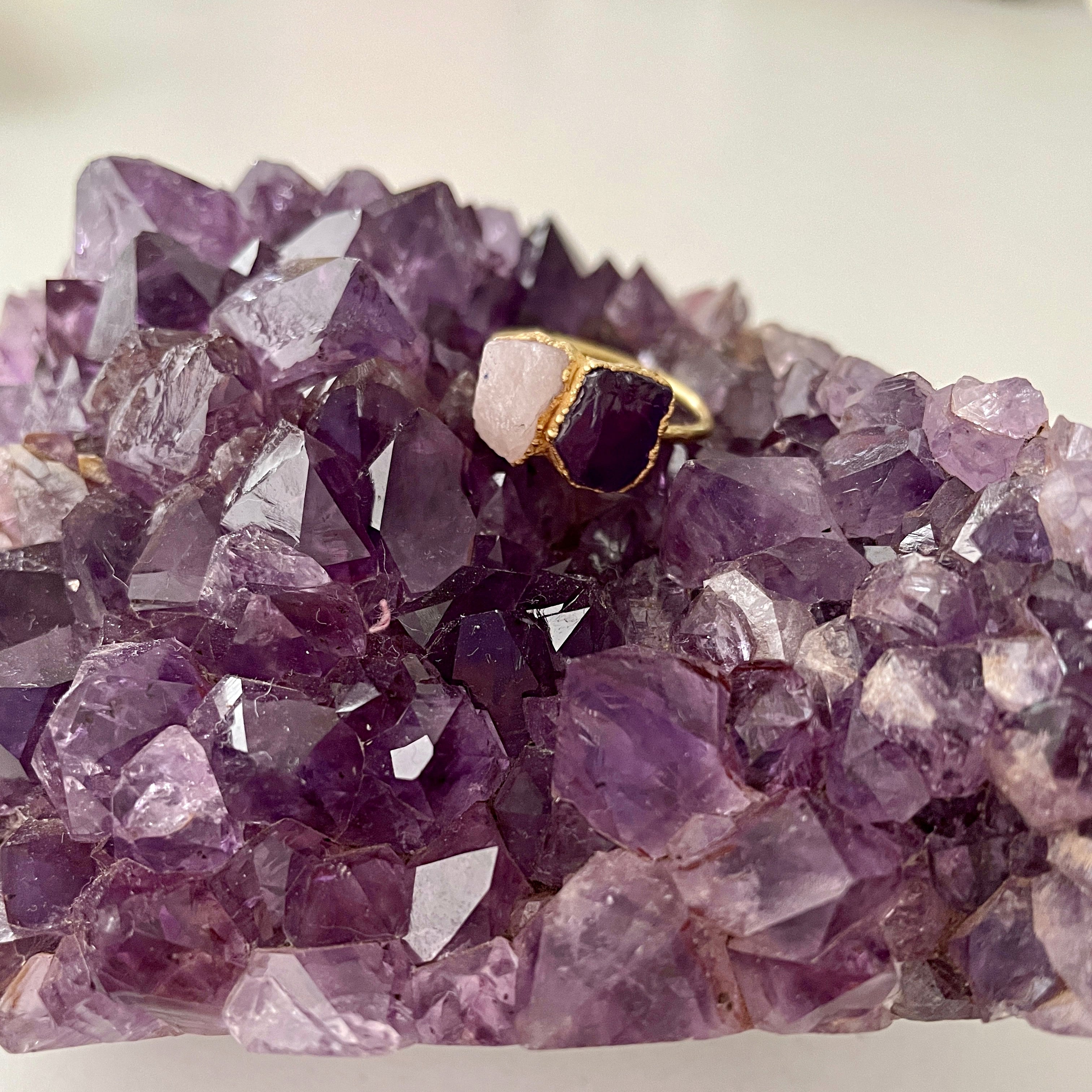 AMETHYST &amp; ROSE QUARTZ COCKTAIL RING