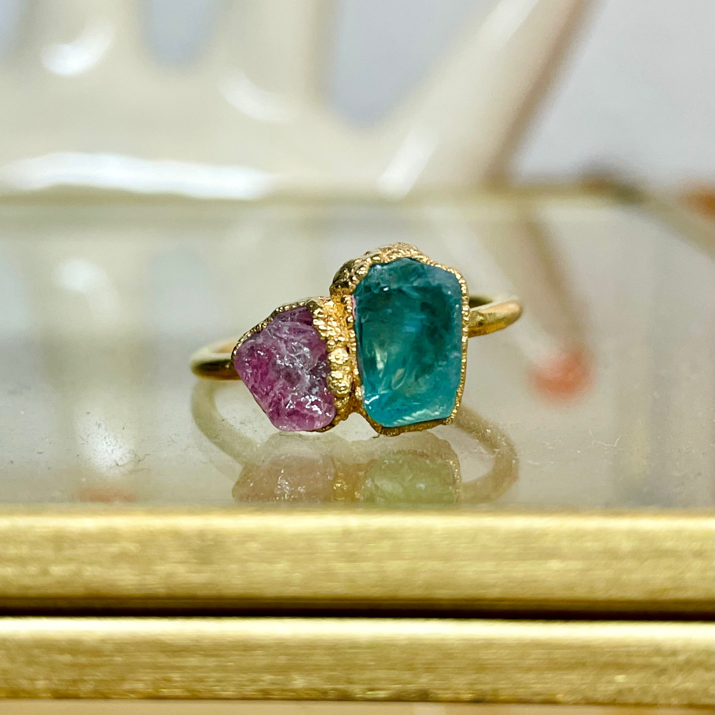 PINK TOURMALINE, APATITE COCKTAIL RING
