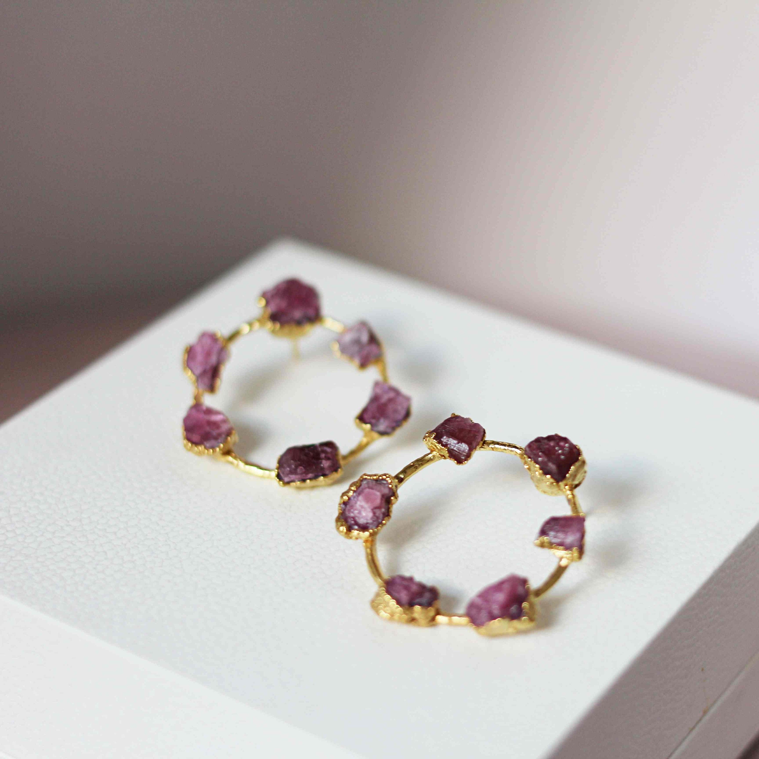 PINK TOURMALINE HOOP EARRINGS