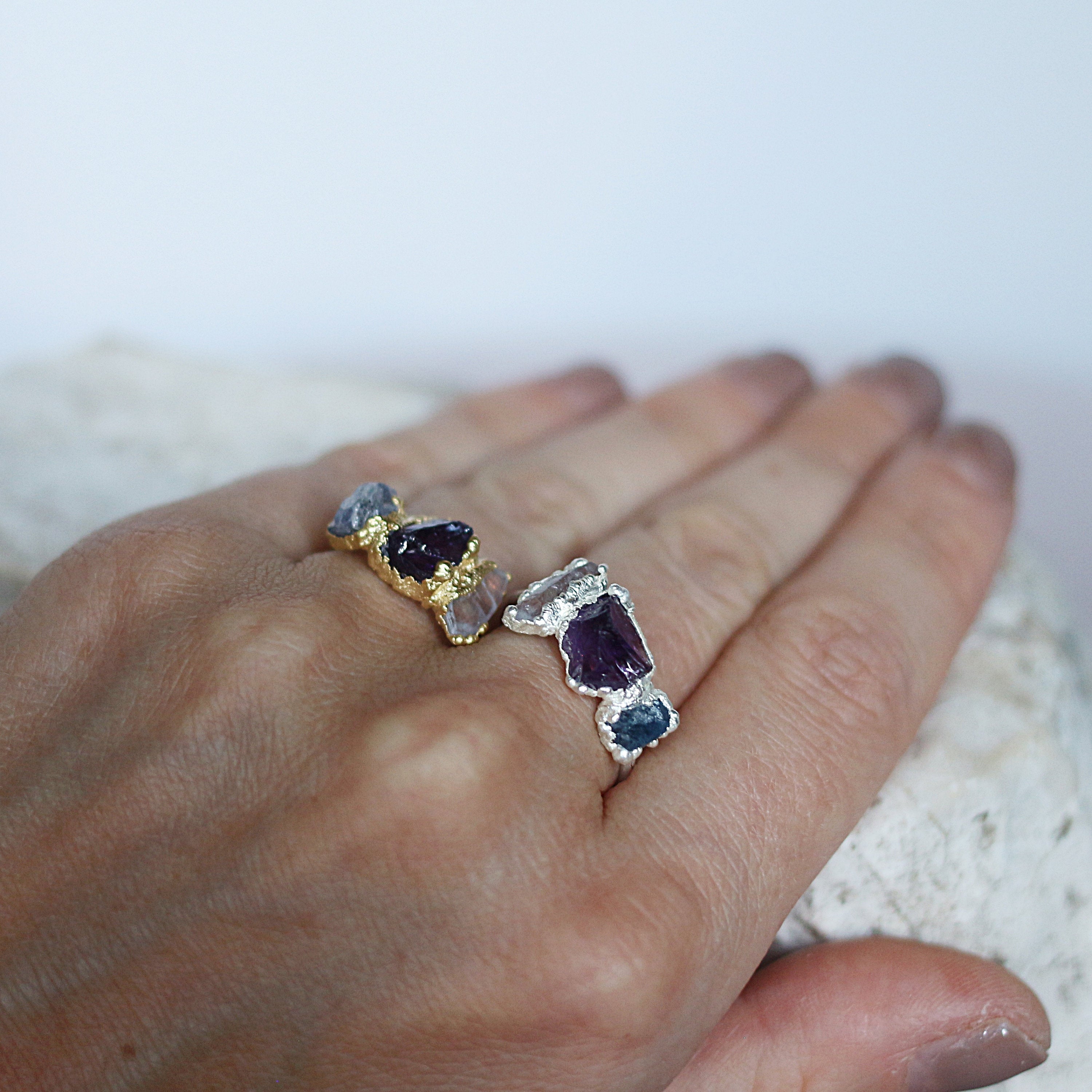 TANZANITE, AMETHYST, ROSE QUARTZ COCKTAIL RING