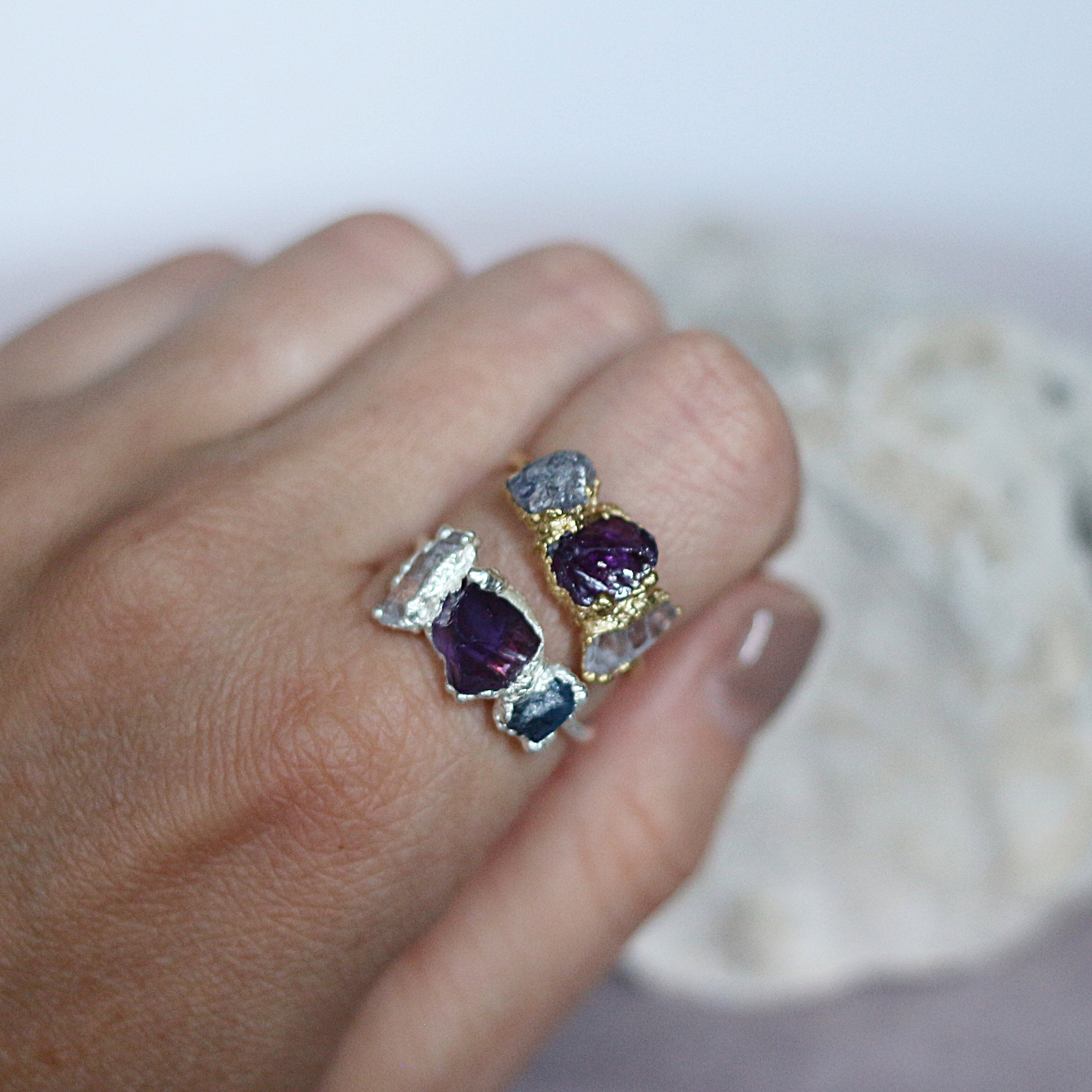 TANZANITE, AMETHYST, ROSE QUARTZ COCKTAIL RING
