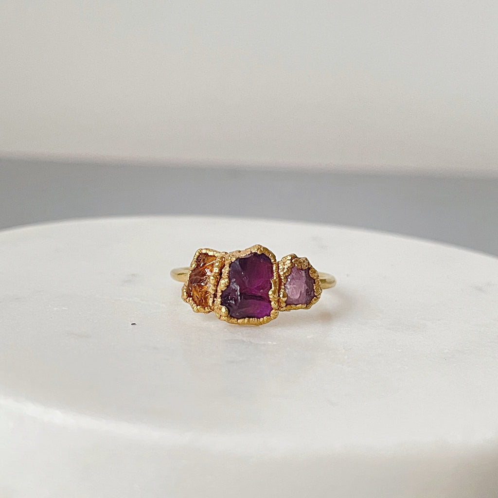 PINK TOURMALINE, AMETHYST, CITRINE COCKTAIL RING