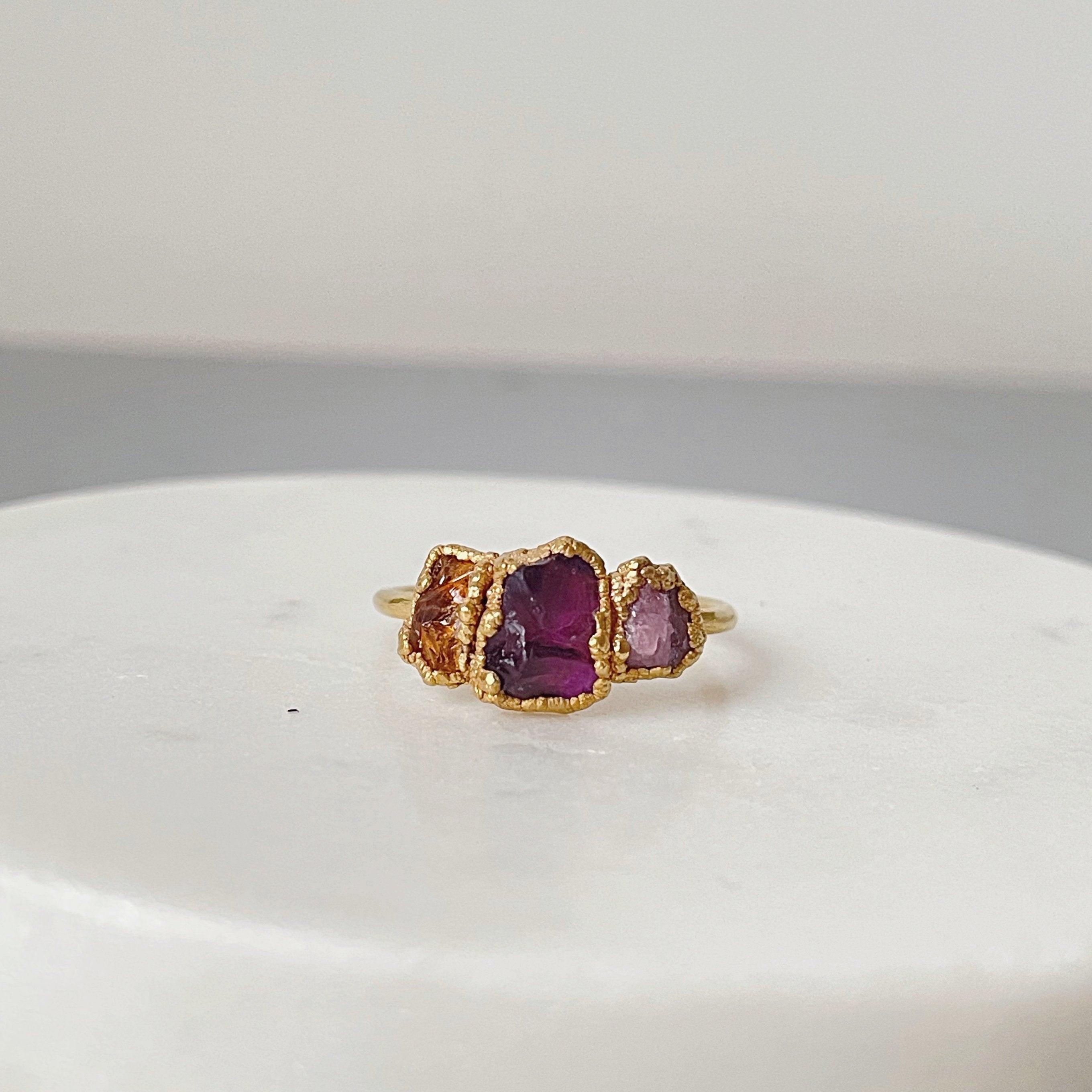 PINK TOURMALINE, AMETHYST, CITRINE COCKTAIL RING