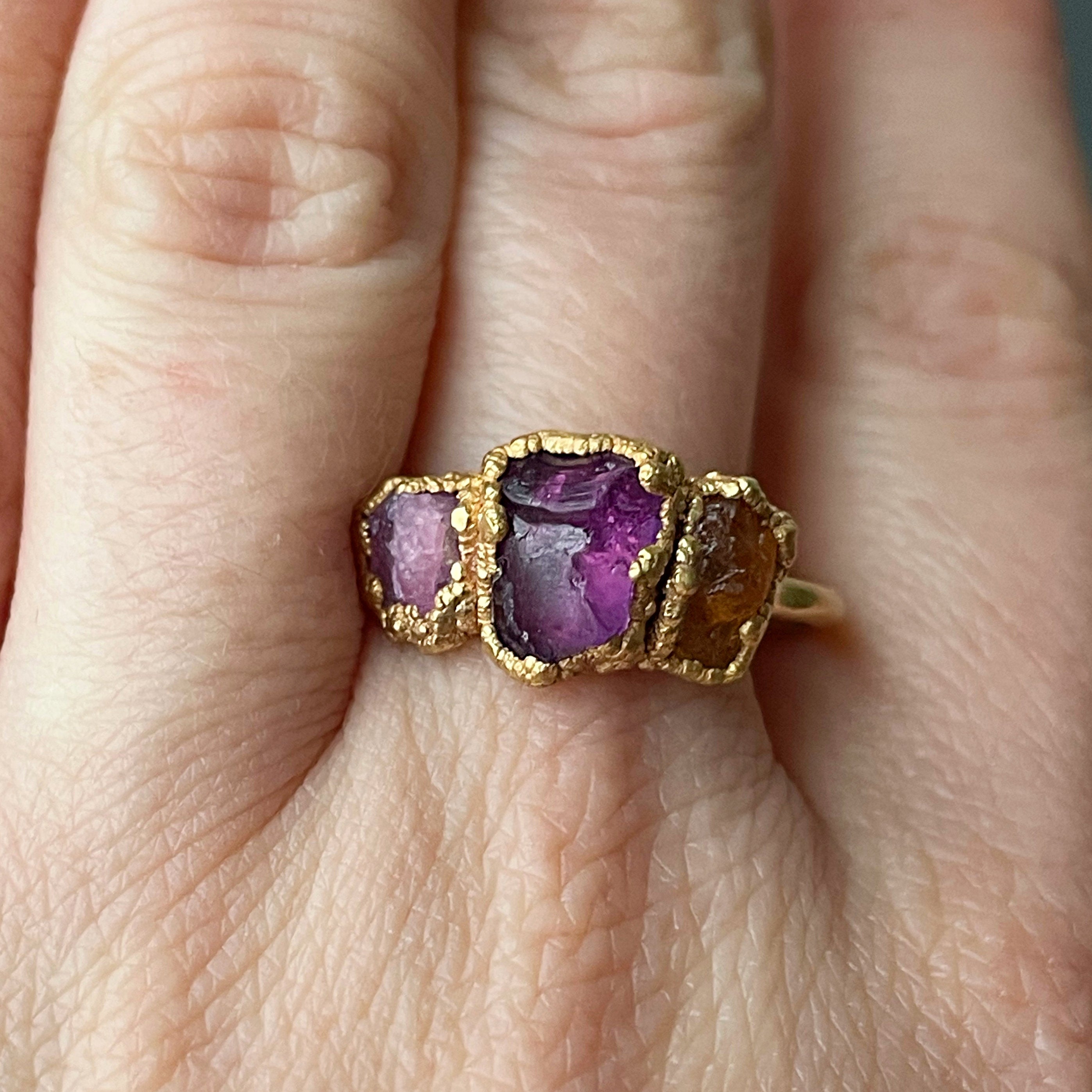 PINK TOURMALINE, AMETHYST, CITRINE COCKTAIL RING