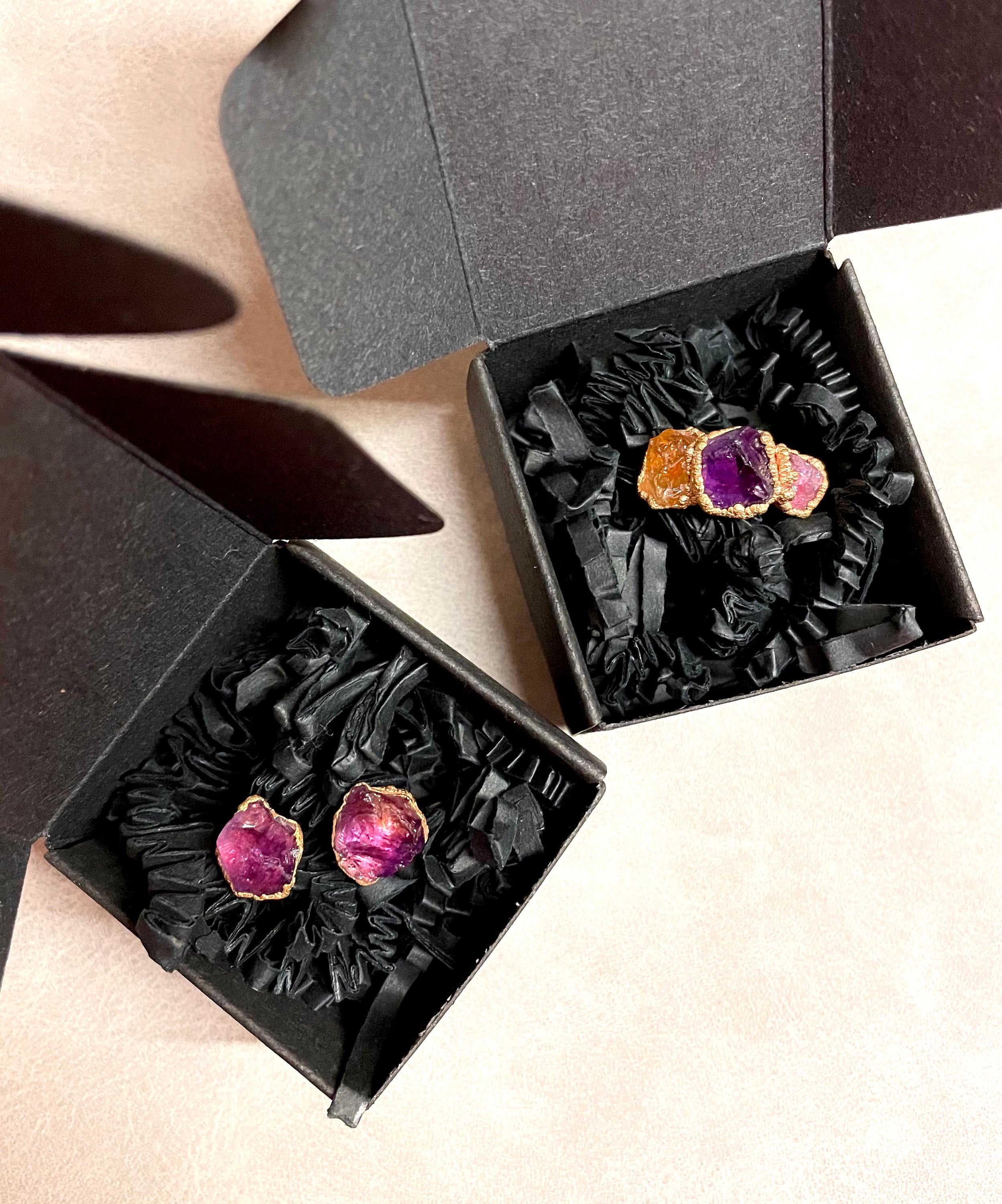 PINK TOURMALINE, AMETHYST, CITRINE COCKTAIL RING