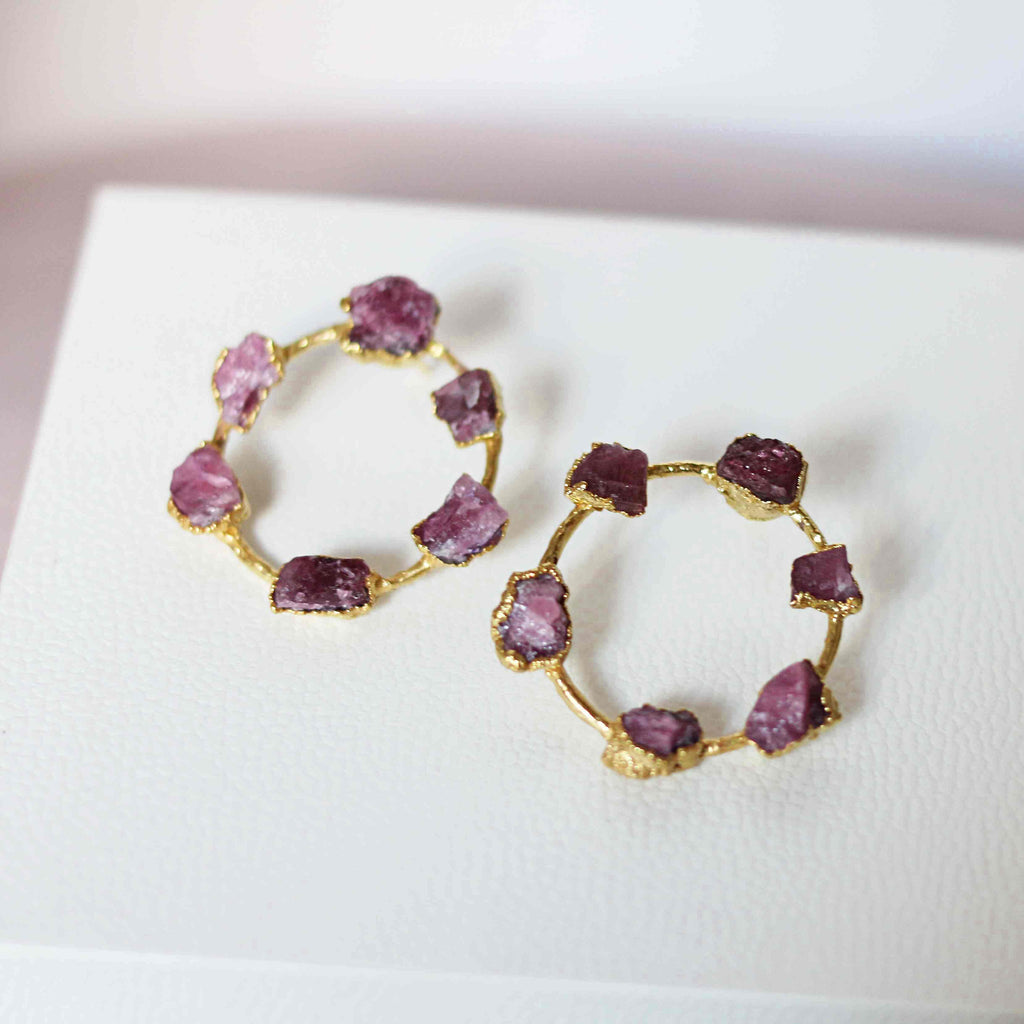 PINK TOURMALINE HOOP EARRINGS