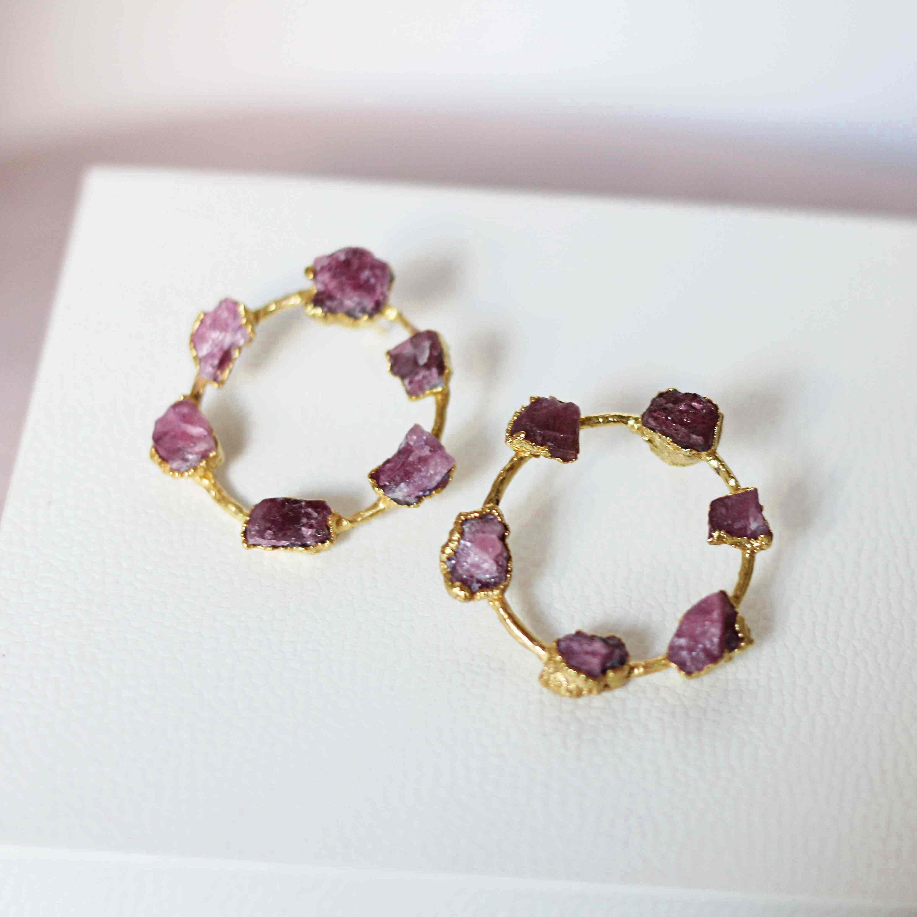 PINK TOURMALINE HOOP EARRINGS