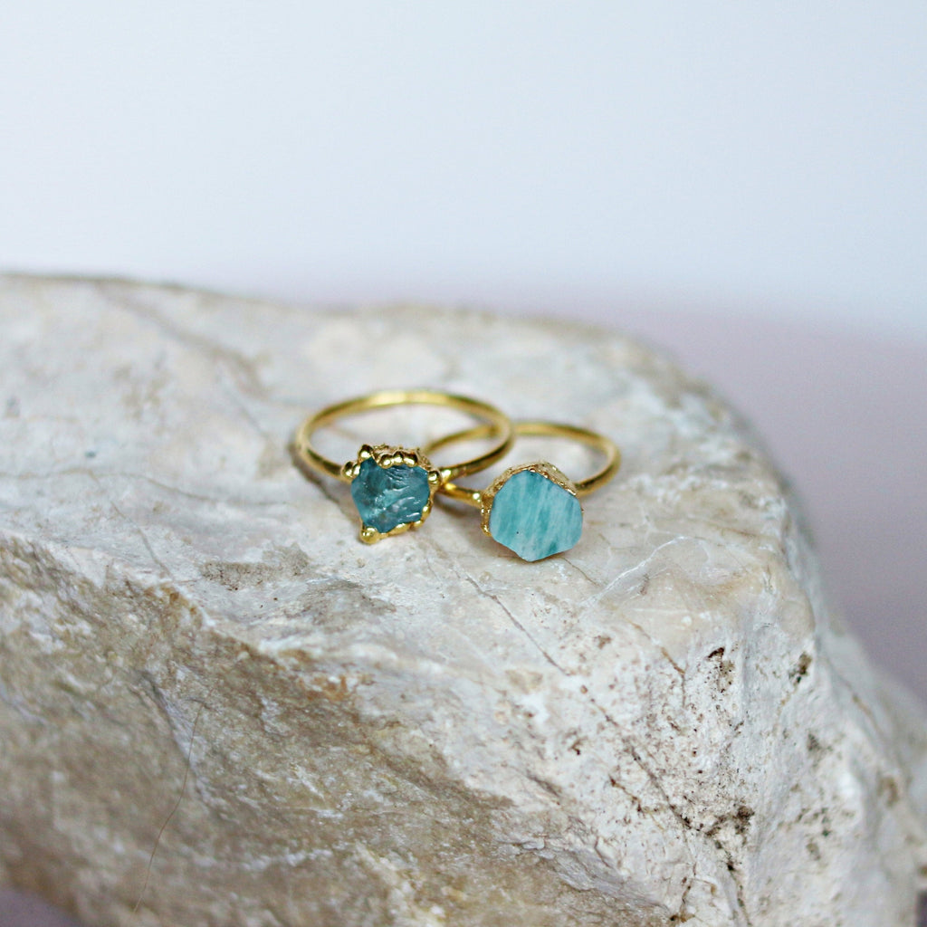 apatite, amazonite crystal ring