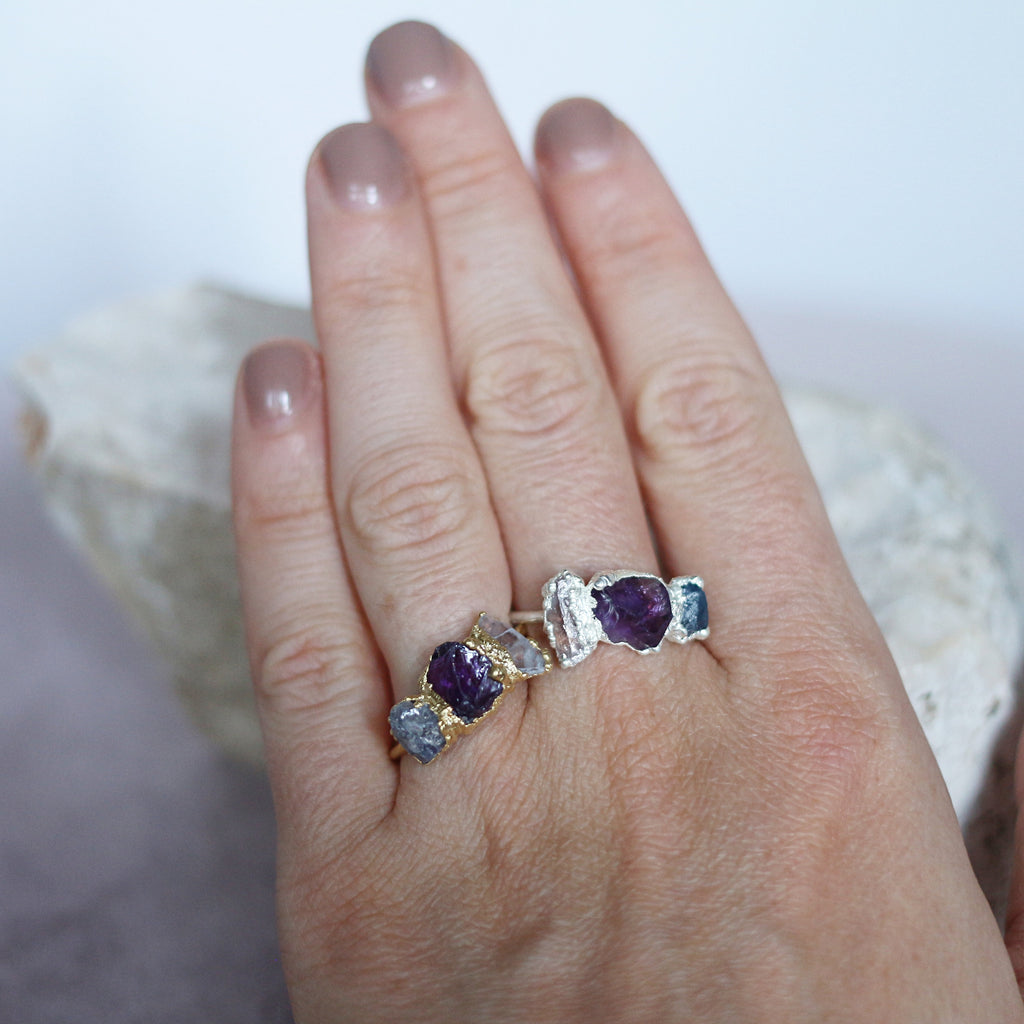 TANZANITE, AMETHYST, ROSE QUARTZ COCKTAIL RING