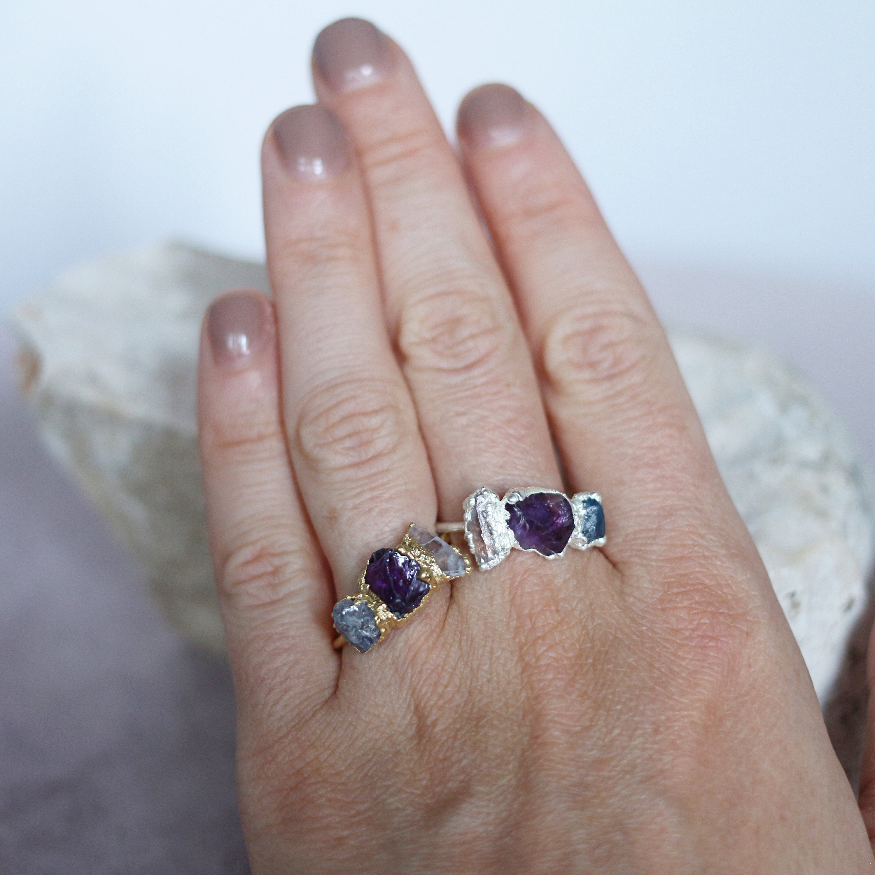 TANZANITE, AMETHYST, ROSE QUARTZ COCKTAIL RING