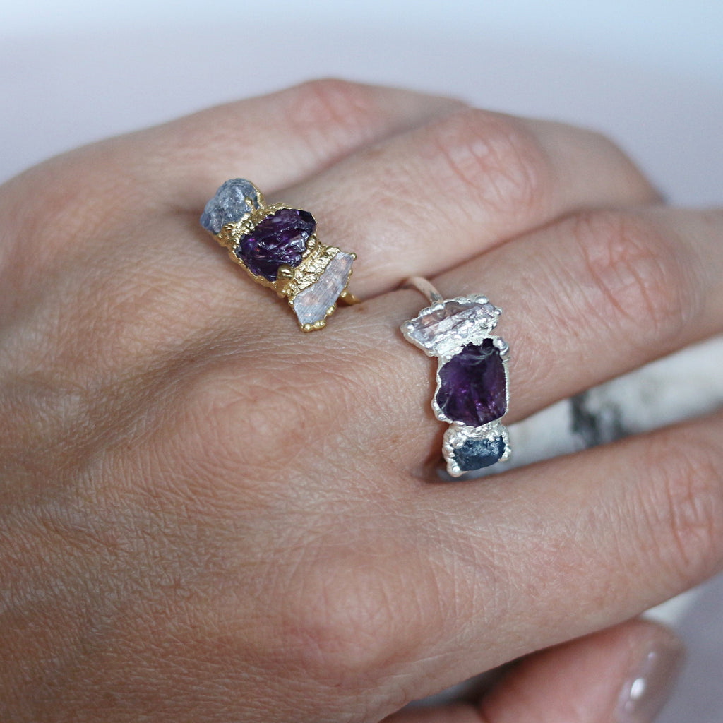 TANZANITE, AMETHYST, ROSE QUARTZ COCKTAIL RING