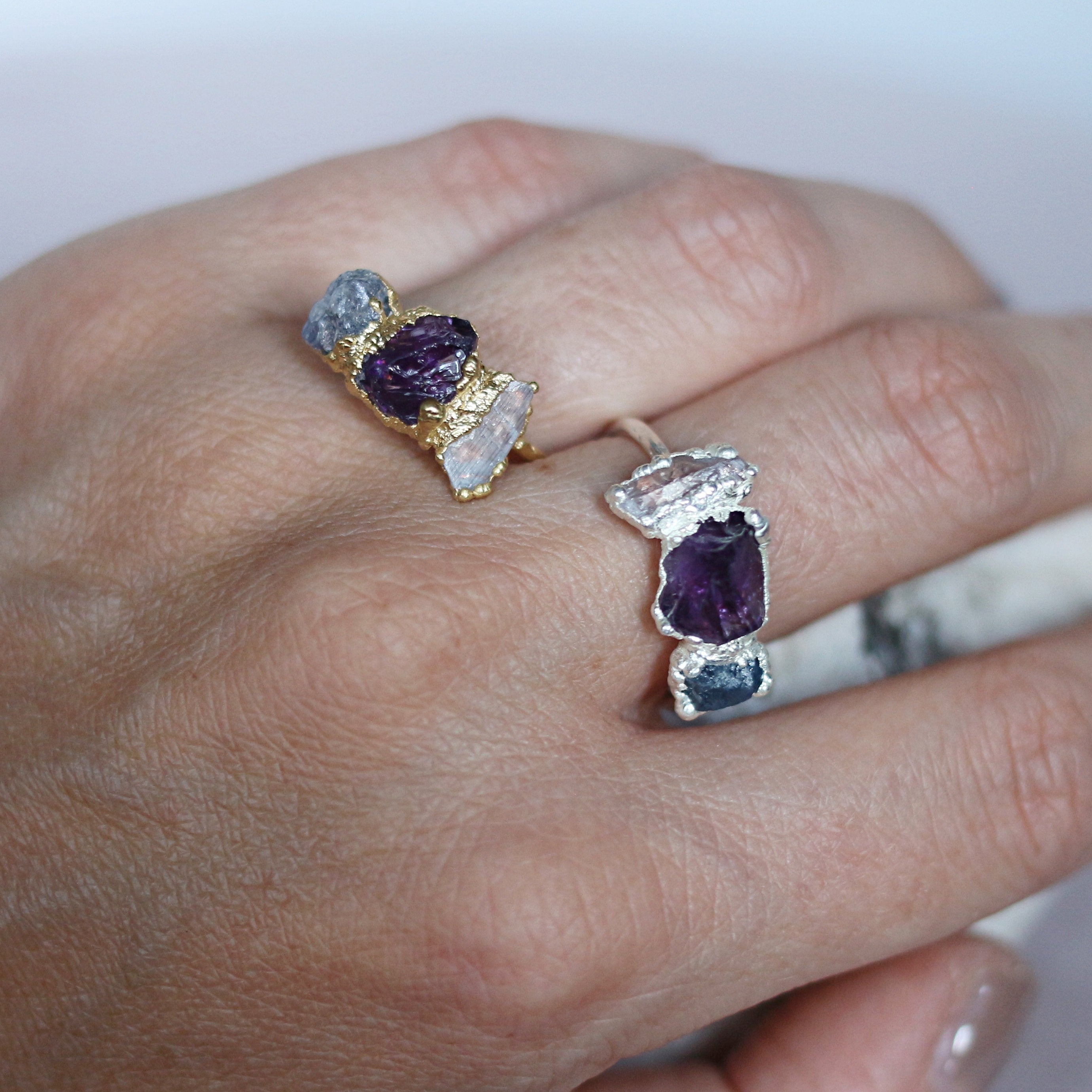 TANZANITE, AMETHYST, ROSE QUARTZ COCKTAIL RING
