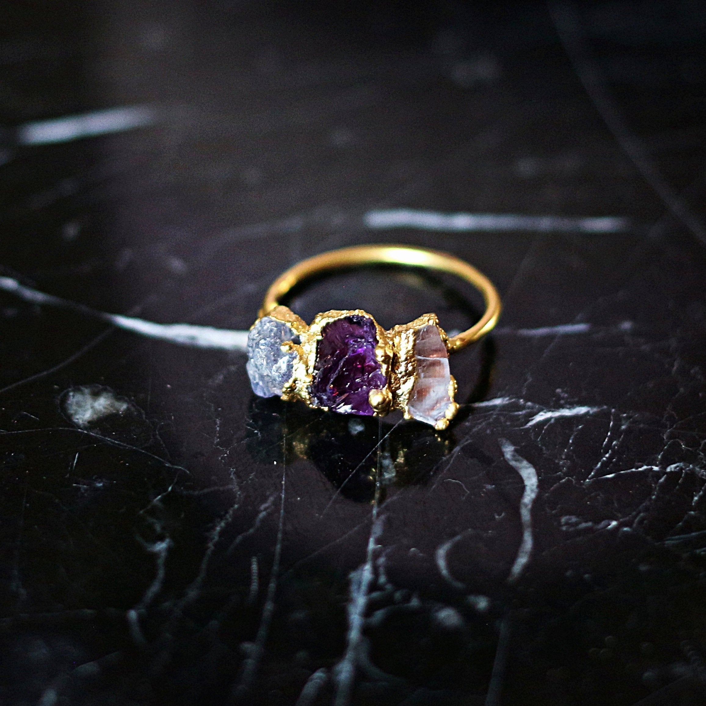 TANZANITE, AMETHYST, ROSE QUARTZ COCKTAIL RING