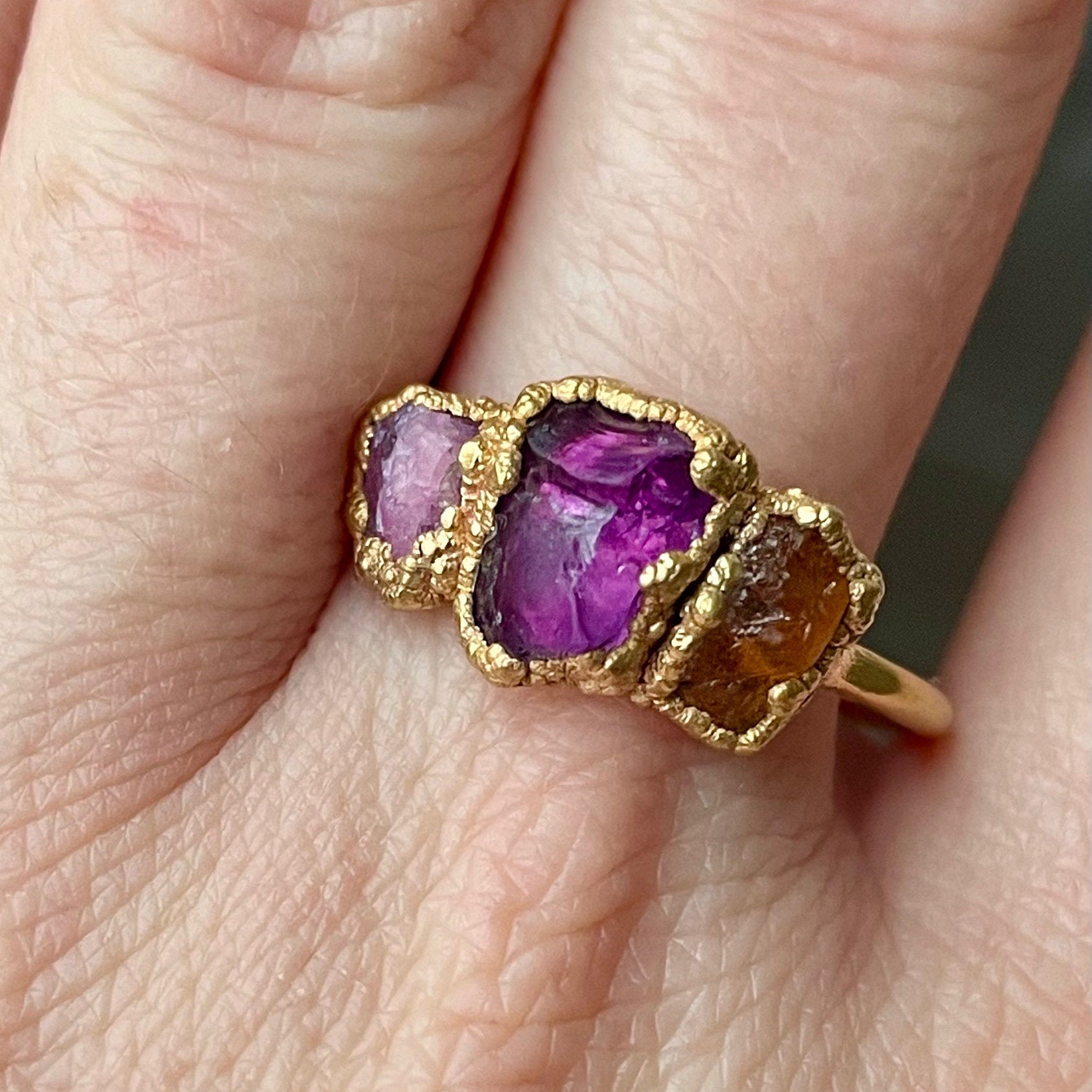 PINK TOURMALINE, AMETHYST, CITRINE COCKTAIL RING