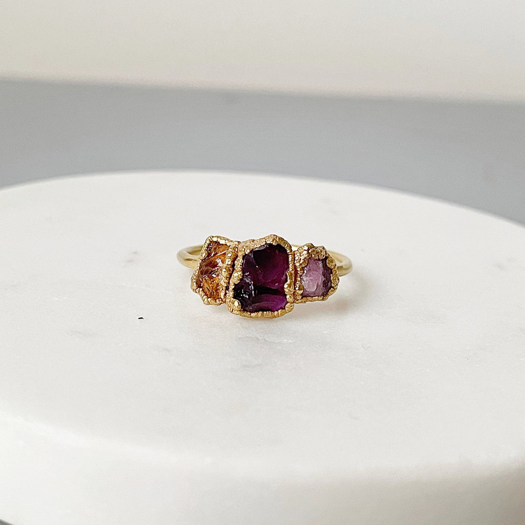 PINK TOURMALINE, AMETHYST, CITRINE COCKTAIL RING