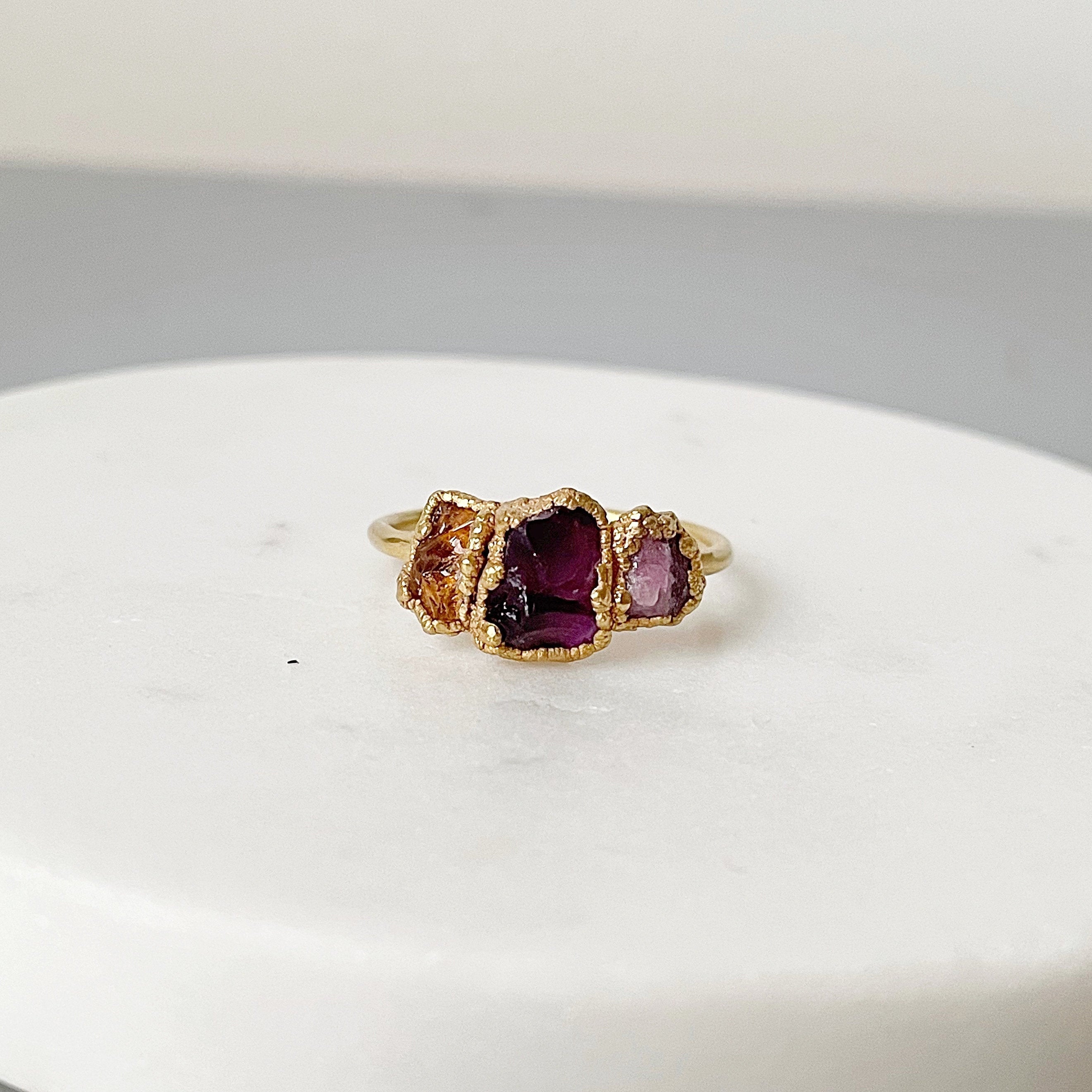 PINK TOURMALINE, AMETHYST, CITRINE COCKTAIL RING