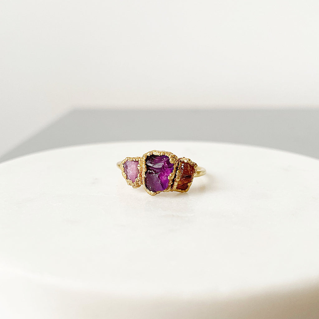 PINK TOURMALINE, AMETHYST, CITRINE COCKTAIL RING