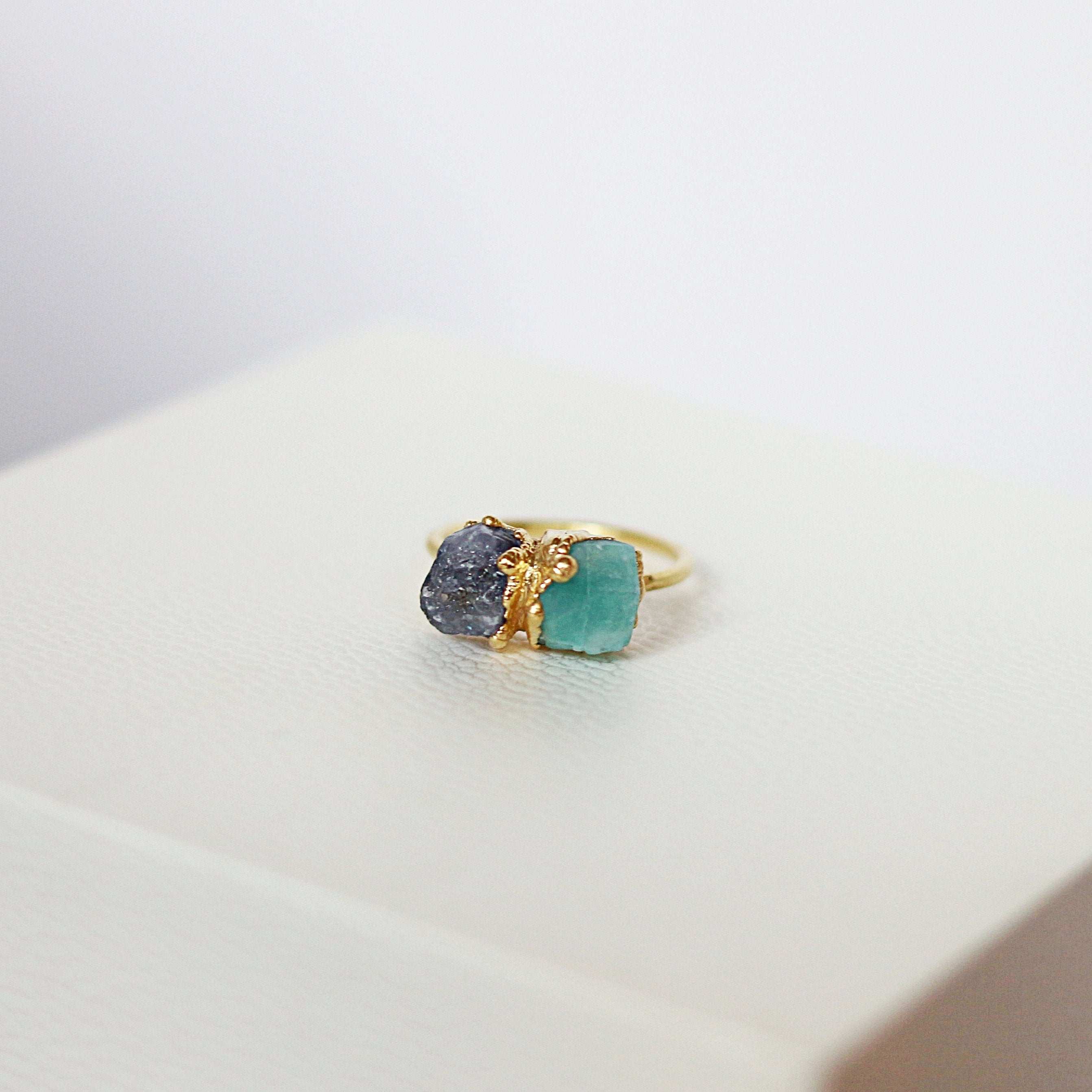 AMAZONITE, TANZANITE COCKTAIL RING
